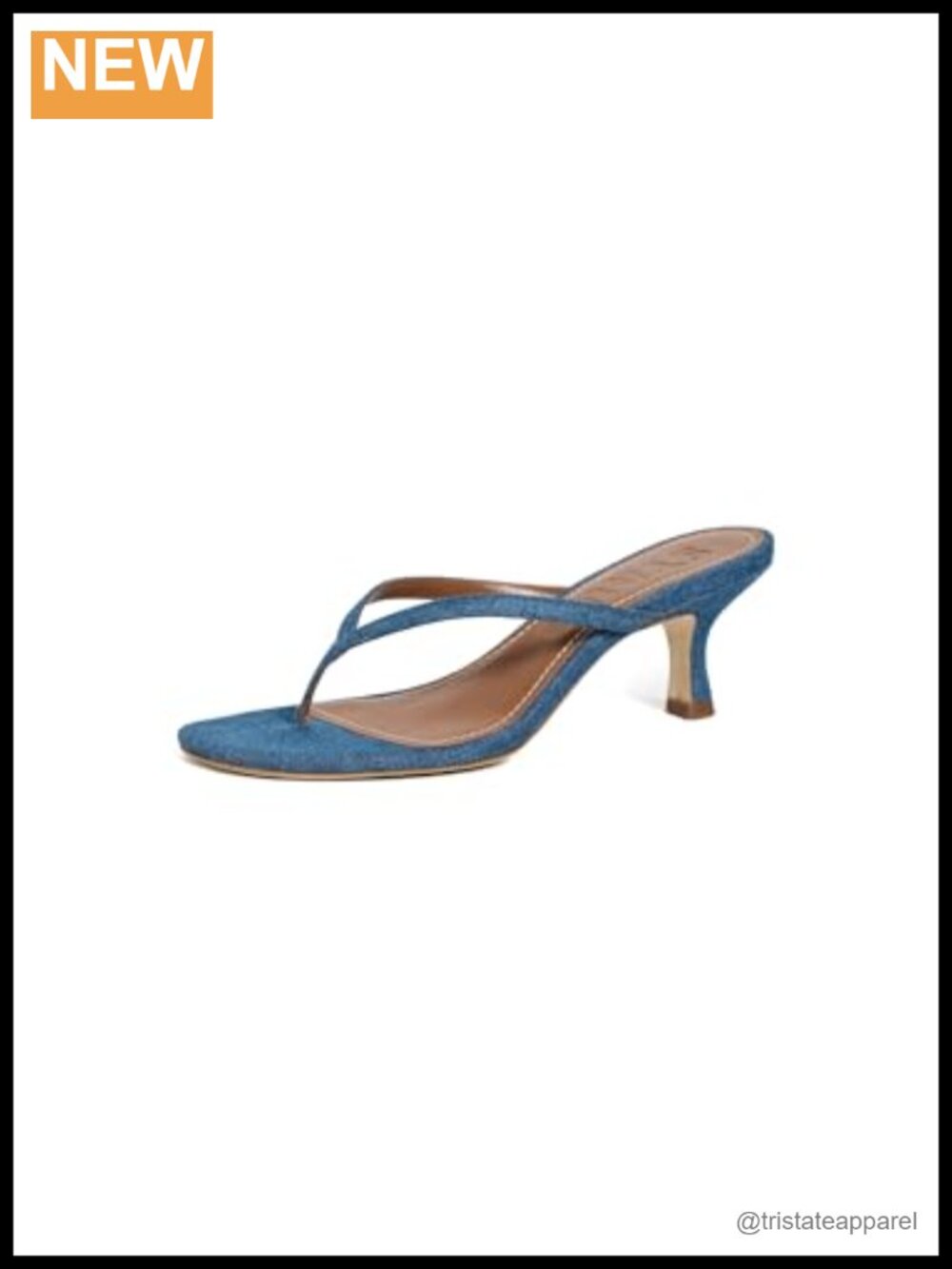 STAUD Freja Denim Kitten Heel Slingback Sandals Cushioned
